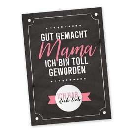 Papierdrachen Postcard with Button | Gut gemacht Mama, ich bin toll geworden to send and give as a gift | Design Statement Mother | 35 mm Button Printed with Ich hab dich lieb
