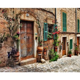 DIY Paint by Numbers Streets of Old Mediterranean Towns Easy Canvas Oil Painting Kits for Adults Kids Italian town Street Scene Watercolor Acrylic Pigment Home Room Decor 16''W x 20''H(Frameless)