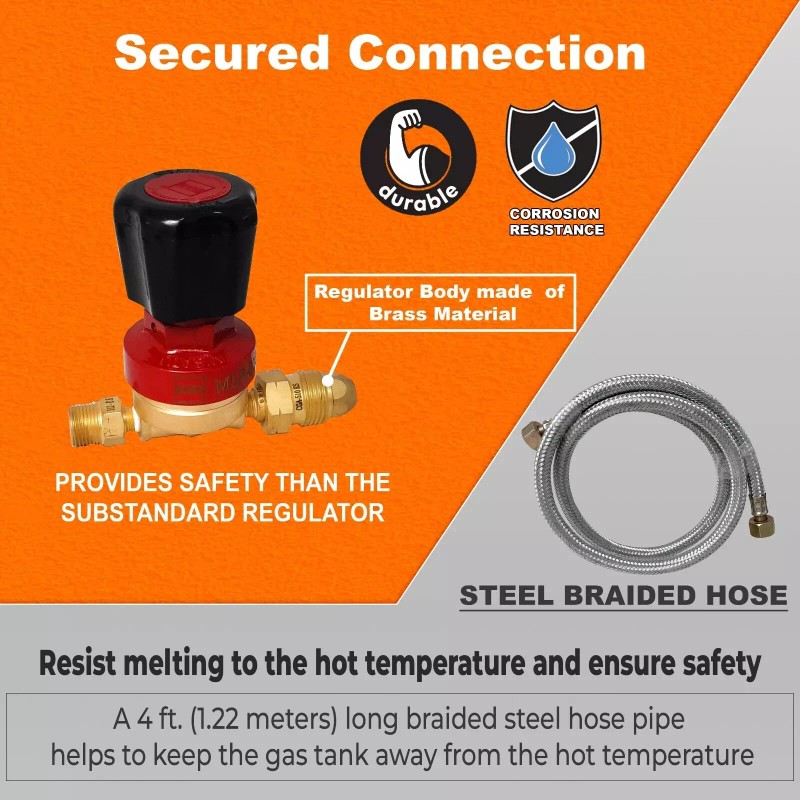 FEBTECH Propane Single Burner with Steel Braided Hose & Adjustable