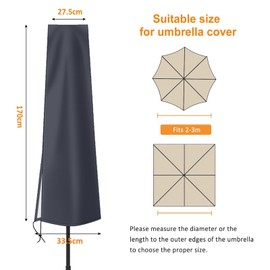 OKPOW Parasol Cover Waterproof,600D Garden Umbrella Cover with Zip(170 * 27.5 * 33.5cm),Fit for Ø 300 cm Garden Parasol,Multipurpose Umbrella Covers for Outdoor