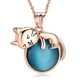 QGJNSGC Cat Moon Urn Necklace for Women Pet Cremation Jewelry for Ashes Stainless Steel Pendant Cat Cremation Ashes Necklace Keepsake Loved Ones Memorial Gift (Rosegold)