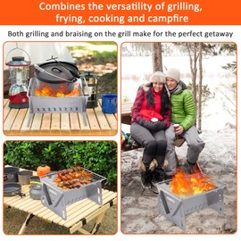 NiCola Camping Fire Pit, Collapsible Outdoor Fire Pit with Carrying Bag for Outdoor Barbecues, Picnics, Campfires, Patio, Garden with Top Grill