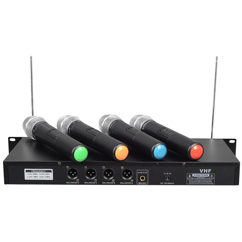 GTD Audio VHF 4 Hand-held Wireless Microphone System mics (Frequency: