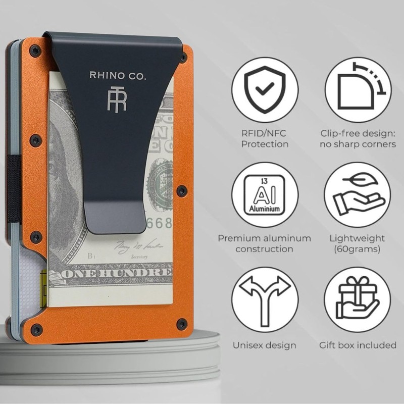 RHINO CO. Minimalist Metal Wallet RFID-Blocking Credit Card Holder with