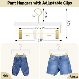 Acrylic Gold Pants Hangers with Adjustable Clips 10 Pack, Non-Slip Skirt Hanger for Women, Heavy Duty Space-Saving Clothes Organizer for Trousers, Coats, Jeans, Adults & Kids