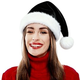 Ankelesz Santa Hat, Xmas Holiday Hat for Adults, Touch Soft and Comfortable Velvet Thickened Santa Hats for Christmas New Year Holiday Party Supplies (Black)