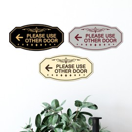 Signs ByLITA Victorian Please Use Other Door Left Arrow Sign (Red/Yellow) - Small 1 Pack