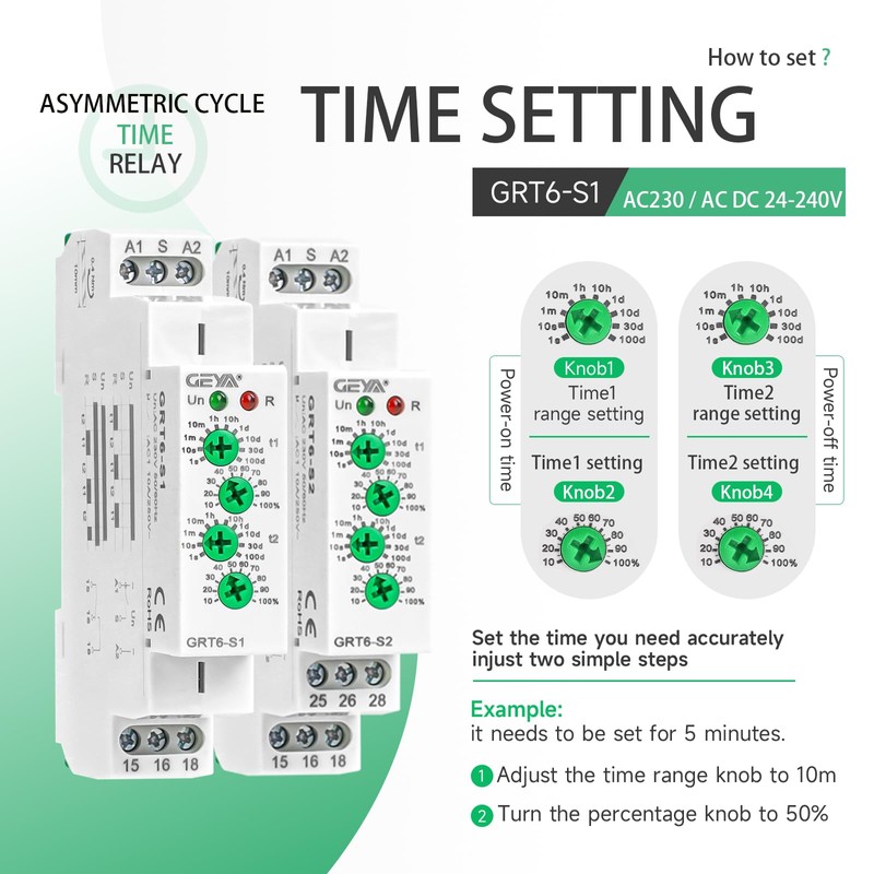 Asymmetric Cycle Timer Relay 2SPDT 10A Long or Short Period