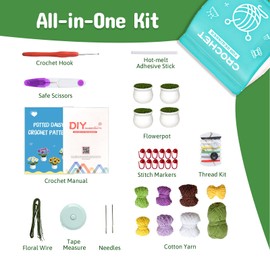 Madwave Beginner Crochet Plant Kit for Adults & Kids – 4PCS Cute Daisy Flowers Series - Complete DIY Set, Step-by-Step Video Tutorials, Yarn, Hook, and All Accessories Included, in/Outdoor Home Decor