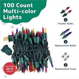 PREXTEX Christmas Lights with Green Wire - 100 Count, 20 Ft Multicolored Xmas Lights for Christmas Decorations Indoor and Outdoor - Warm Twinkle String Lights, Ideal for Patios, Fences, Holidays