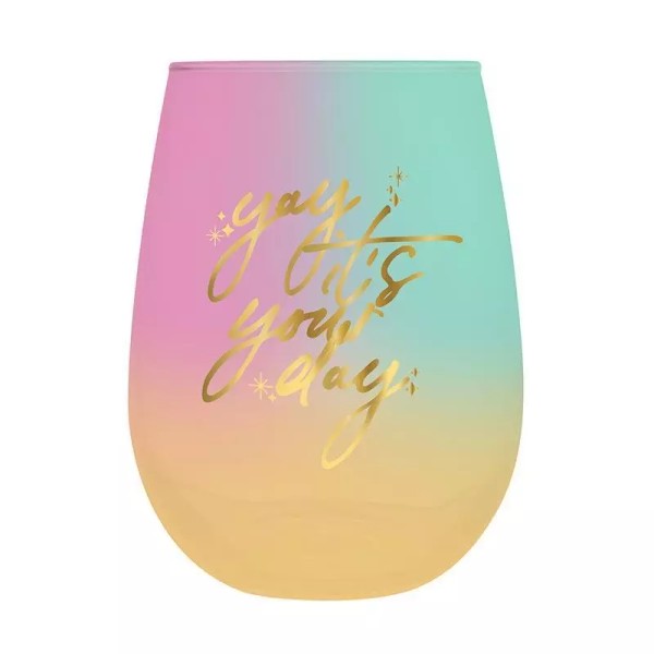Needzo Stemless Wine Glass Yay Your Day Size 4in x