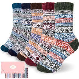 ICEIVY Socks Women, Soft Knit Wool Winter Thick Warm Cabin Fuzzy Crew Women Socks 5 Pack (Multicolor-5)