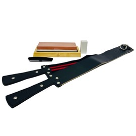G.B.S Premium Whetstone Blade Sharpening Stone and G.B.S Leather Strop, Black with Red Strip
