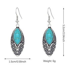 TIANBANGSHI Bohemian Turquoise Silver Teardrop Drop Dangle Earring Metal Large Vintage Hollow flower Oval Earring Delicate Jewelry for Women Gifts (silver)