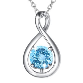 FANCIME 925 Sterling Silver March Birthstone Necklace Infinity Blue Aquamarine Necklace with Fine Jewellery Box Christmas Birthday Valentine's Day Mother's Day Present for Women Mother