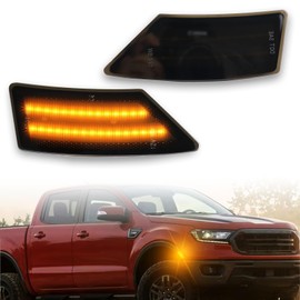 ZDEERAOTO LED Front Fender LED Side Marker Lights Kit for Ford Ranger Lariat XL XLT 2019 2020 2021 2022 2023,Smoked Lens Side Bumper Marker Lamps,2pcs (Yellow)