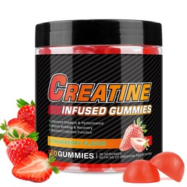 Creatine Monohydrate Gummies for Men & Women – Sugar Free Pre-Workout Supplement, BCAA 2:1:1, B12 & B6 – Supports Muscle Strength, Energy & Focus – Strawberry Flavor – 120 Gummies