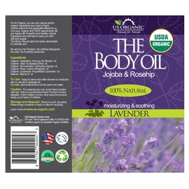 US Organic Body Oil - Elegant Lavender - Jojoba and Rosehip Oil with Vitamin E, Certified Organic, No Alcohol, Paraben, Artificial Detergents, Color or Synthetic perfumes, 5 Fl.oz. (Lavender)
