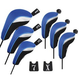Andux 6pcs/Set Golf Hybrid Club Head Cover and Wood Club Head Cover (3 Hybrid Covers + 3 Wood Covers) Blue