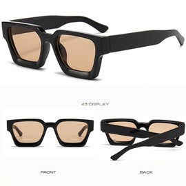 WDZAYXC Vintage Rectangular Sunglasses for Women Men Chunky Rectangle Sunglasses Retro Glasses UV400 Protection (Black/Champagne)