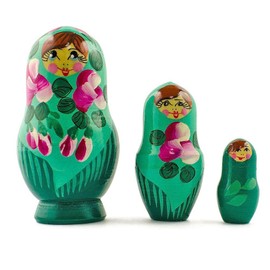 BestPysanky Set of 3 Deep Green Dress Wooden Russian Matryoshka Nesting Dolls 3.5 Inches