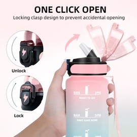 Grsta Drinking Bottle 1 L, Sports Water Bottle, Leak-Proof, Drinking Bottle with Straw, Can Be Carried, Water Bottle with Time, Water Bottle for Fitness, Hiking, Camping, Outdoor, Pink-