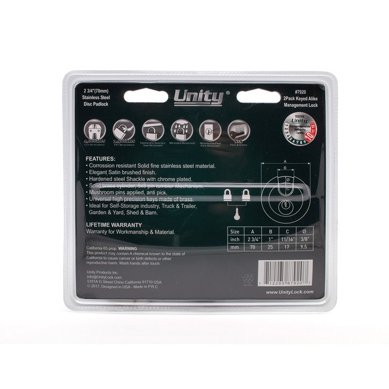 Same Keys for 2 Stainless Steel Disc Padlock 2-3/4", Self