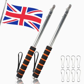 RAFIYU 2 Pcs Telescopic Flag Pole, 8.2ft Handheld Flagpoles with Clips, Portable Extendable Flag Pole with Anti-Slip Grip, Stainless Flag Pole for Tour Guide, Pointer Stick for Teachers