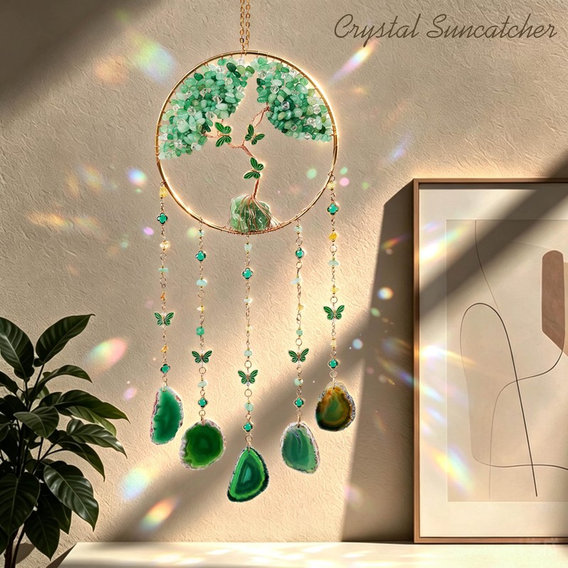 Dream Catchers-Large Adult Crystal Tree of Life Green Agate Wall