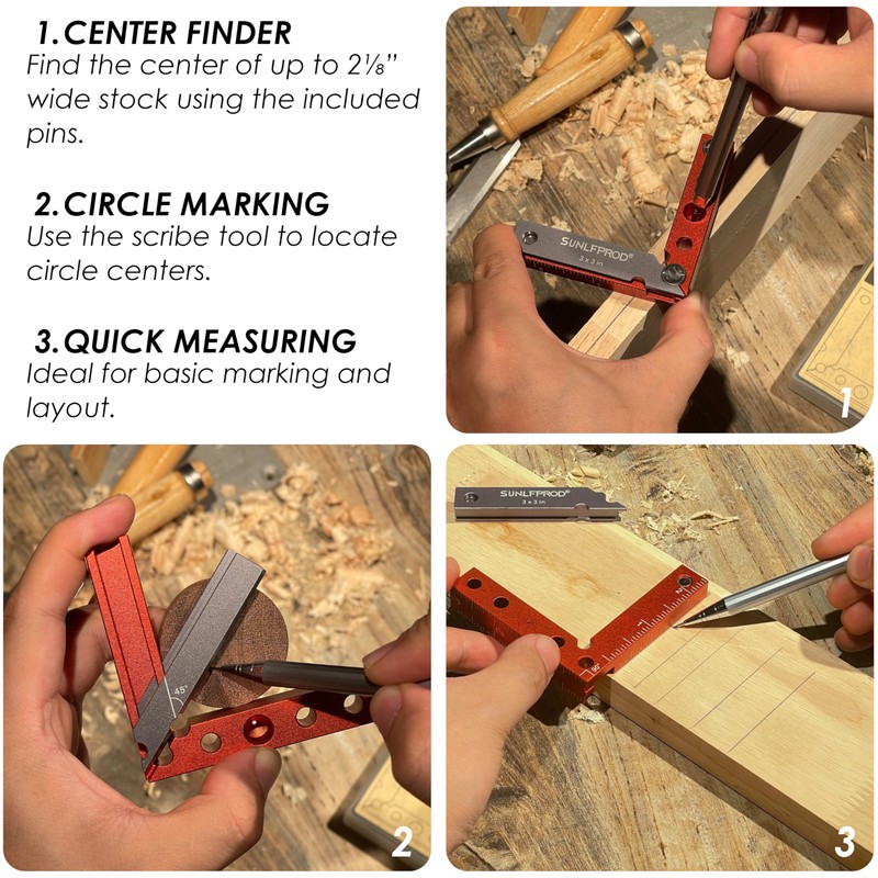 SUNLFPROD Mini Square Woodworking Center Finder 90 Degree Small Square