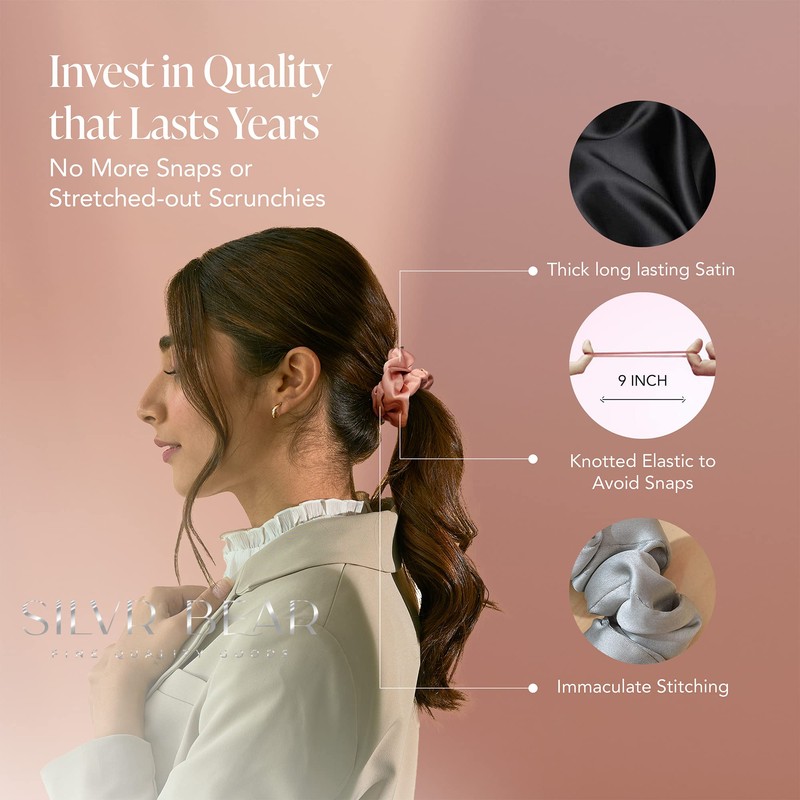 Silvr Bear Luxe Satin Scrunchies for Women | Pack of