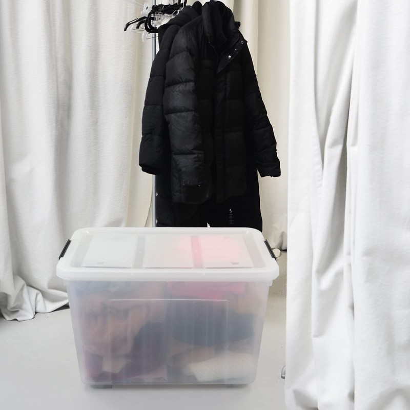 Yesdate 4-Pack Clear Large Plastic Storage Box with Wheels, 70