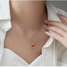 WARIDAR 18K Gold Plated Agate/Opal Heart Pendant Necklace | Elegant Hypoallergenic Chain Necklace | INS Love Pendant Necklace for Women gift