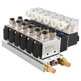 Baomain 4V210-08 DC 12V Single Head 2 Position 5 Way 6 Pneumatic Solenoid Valve w Base