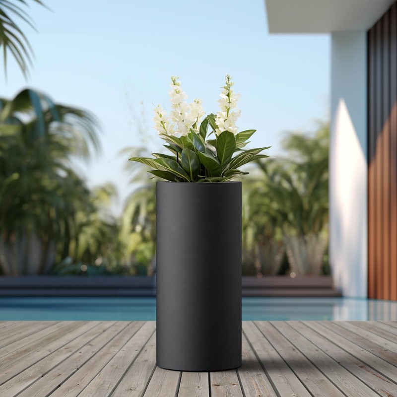 Kante 23.6 Inch Tall Concrete Planter, Large Round Cylindrical Plant