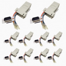 Willwewon 10PCS DB9 Male to RJ45 Modular Adapter, 9 Pin Serial Port to RJ45 Female Ethernet Adapter