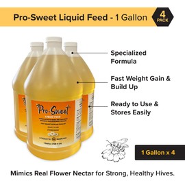 Mann Lake Pro-Sweet Liquid Feed, Natural Supplemental Feed for Bees, Ready-to-Use Nectar Alternative, Formula for Optimal Nutrition & Hive Weight, 1 Gallon 4-Pack, Made in USA