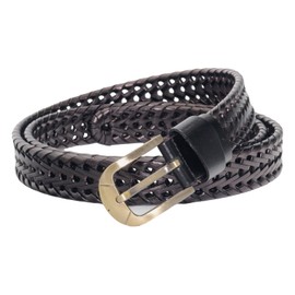 QHA® Unisex Braided Genuine Leather Belts Luxury Fashion Designer Belt 25mm-Black-38-42"