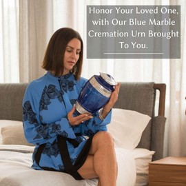 GR8 Large Blue Marble Finish Cremation Urn - Urn for Ashes Adult Male - Urn for Ashes for Women - Recycled Aluminum Cremation Urn - Urns for Ashes - Urns - Decorative Urns