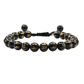 Amazing Gemstone Om Mani Black Agate Bracelet for Women Men's Gifts - Protection Healing Crystal Bracelet - 8mm Gemstones Beaded Adjustable Bracelet Pulseras Para Hombres Mujer Stocking Stuffers