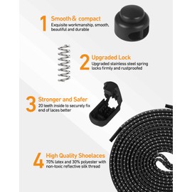 AMLY 4 Pairs Elastic No Tie Shoelaces, Upgraded Lock and Quick Lacing System for Running and Hiking. Ideal Replacement Lazy Shoe Laces for Women, Men, Kids and (Black-Black-White-White)