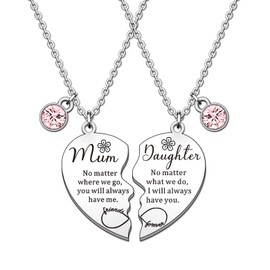 HULALA 2 Pcs Mother Daughter Heart Matching Necklace Set Gifts For Mum Mothers Day Birthday Christmas Presents From Daughter