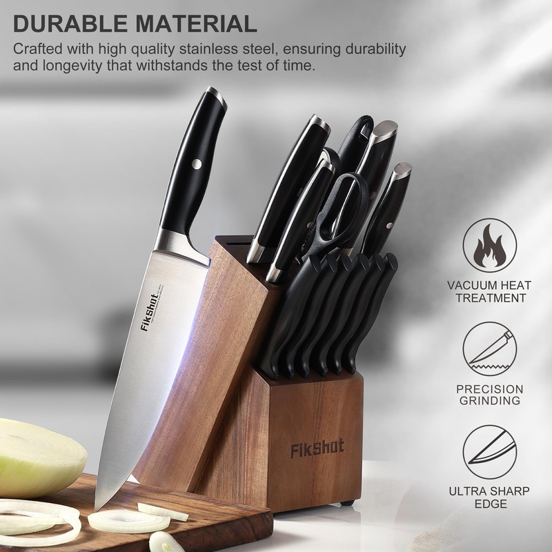 Knife Block Set, FIKSHOT Kitchen Knife Sets, High Carbon Stainless