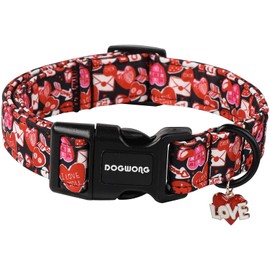 DOGWONG Valentine Dog Collar- Cute Red Heart Dog Collars Adjustable Durable Designer Valentine’s Day Dog Collar for Small Medium Large Dogs M