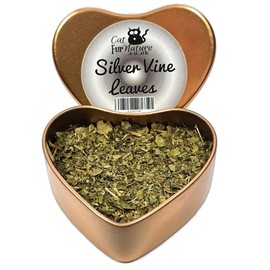 Cat FurNature - Silver Vine Leaves for cats in a heart tin