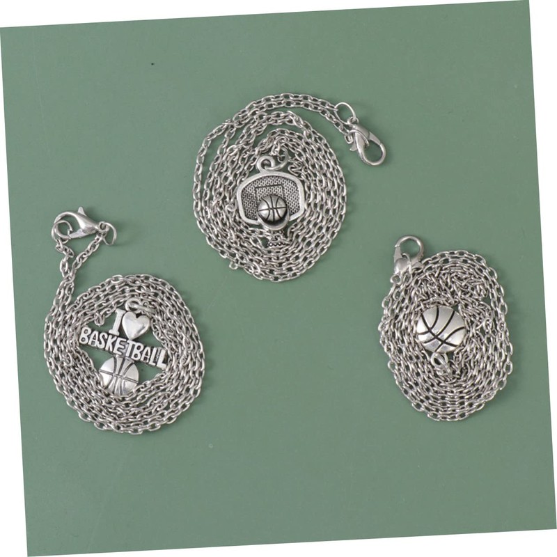 LIFKOME 3pcs Basketball Pendant Necklace Chain Silver Chain Men Necklace