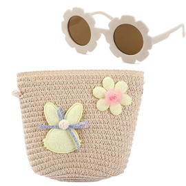 KxrTpx 2-Pack Toddler Handbag, Girls Handbag Set with Adjustable Strap, Bag+Sunglasses, Little Girls Handbag for Beach Travel, Birthday Party, Preschool Outing, Beige, 14x5x11 cm