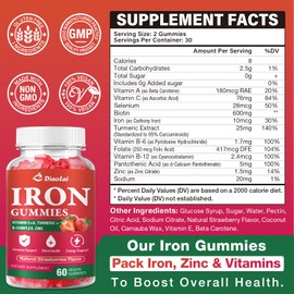 Vegan Iron Gummies - High Potency Iron Supplement for Women & Men - Supports Energy & Immune Health - Strawberry Flavor (120 Count)