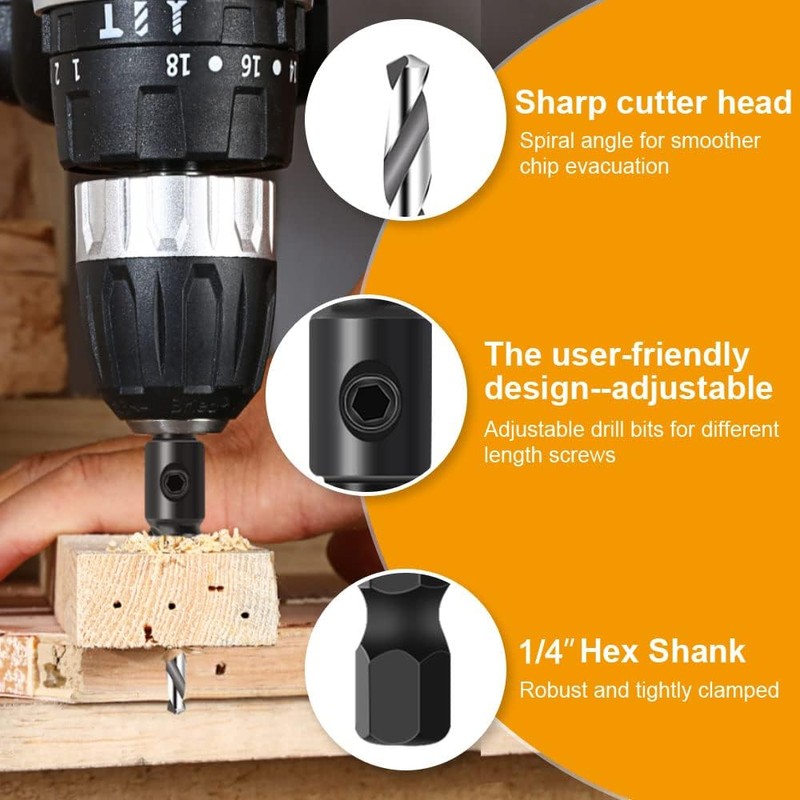 Countersink Drill Bit Set, 5Pcs Woodworking Counterbore Hole Drill Bits