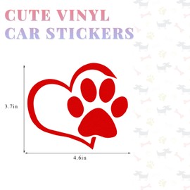 SHMZK Pet Dog Paw Print Car Decal, 4.6"×3.7" Love Heart Dog Paw Car Sticker, Waterproof Cute Pet Puppy Paw Print Decal for Auto Window Bumper Laptops, Car Decorative Sticker Accessories (Red)